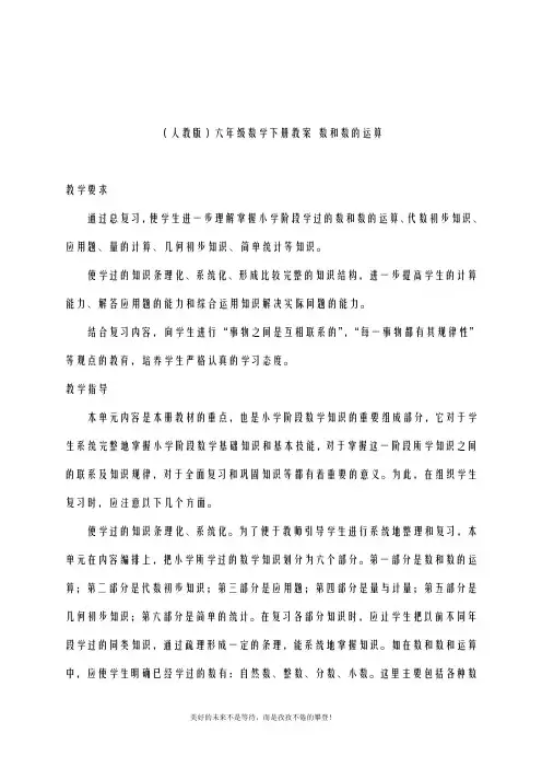 人教版六年级数学下册数和数的运算教案(精品教学设计)