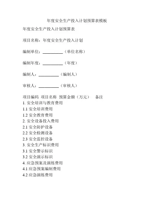 年度安全生产投入计划预算表模板