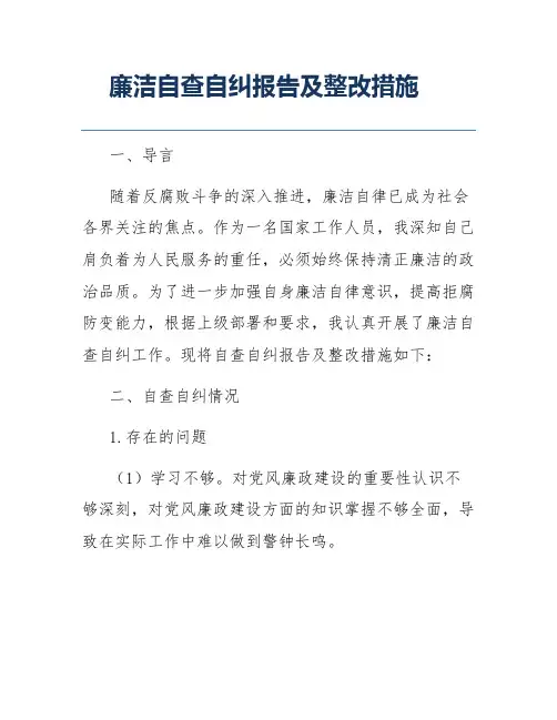 廉洁自查自纠报告及整改措施