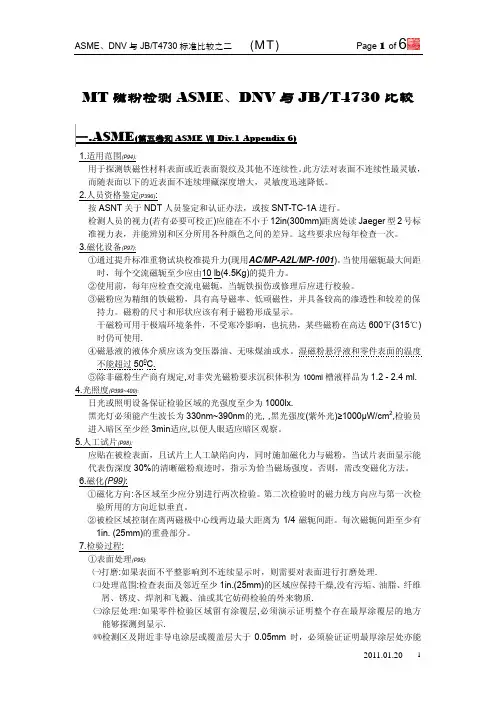 NDT-MT磁粉检测ASME与JBT4730及DNV区别