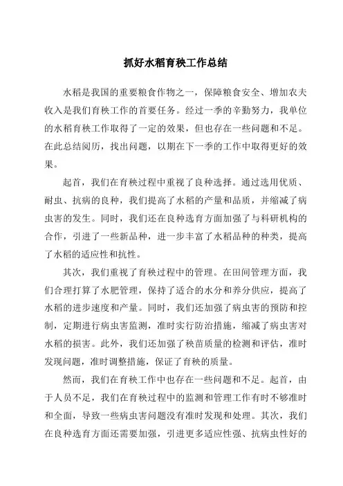 抓好水稻育秧工作总结