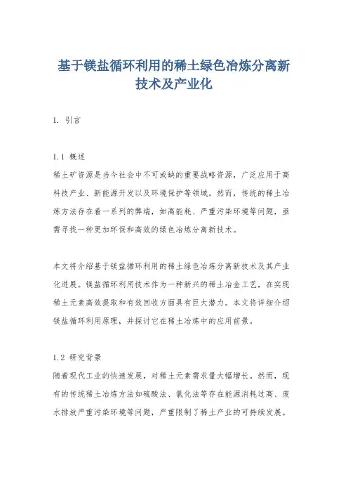 基于镁盐循环利用的稀土绿色冶炼分离新技术及产业化