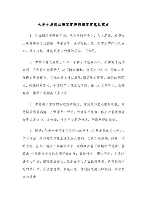 大学生思想品德鉴定表组织鉴定意见范文（2篇）