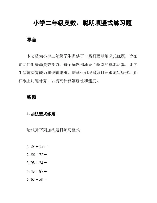 小学二年级奥数：聪明填竖式练习题