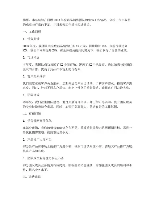 药品销售团队总结范文