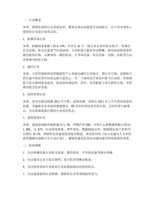 投资行业周报总结范文