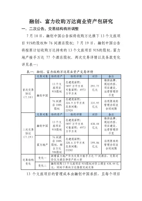融创、富力收购万达商业资产分析报告