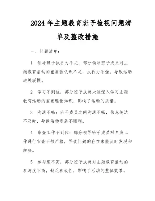 2024年主题教育班子检视问题清单及整改措施
