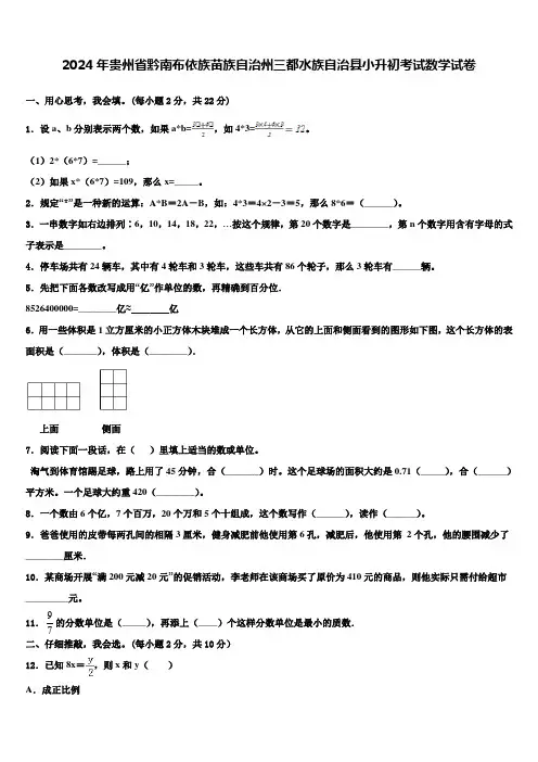 2024年贵州省黔南布依族苗族自治州三都水族自治县小升初考试数学试卷含解析
