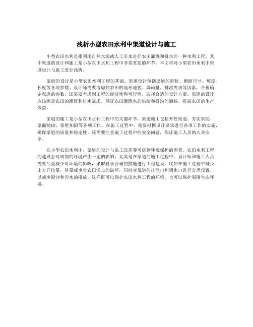 浅析小型农田水利中渠道设计与施工