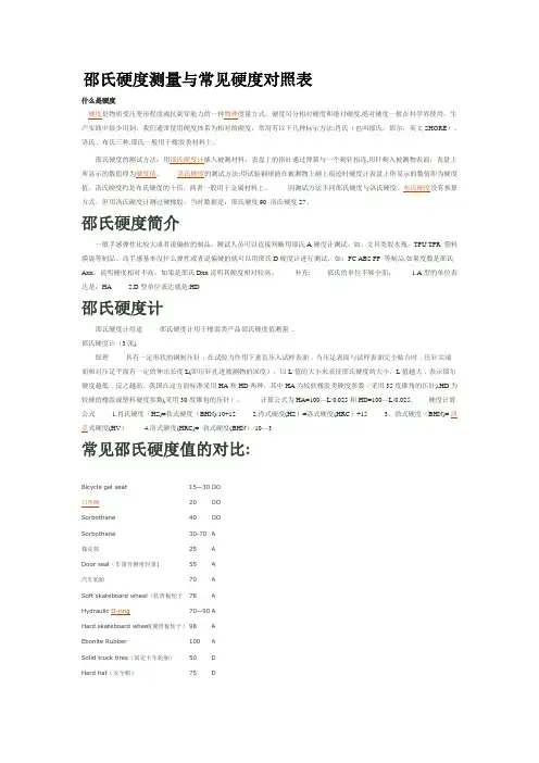 塑胶邵氏硬度测量与常见硬度对照表
