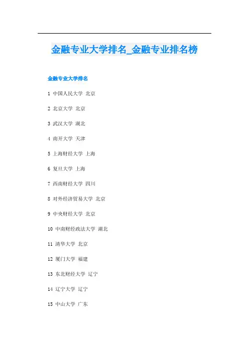 金融专业大学排名_金融专业排名榜