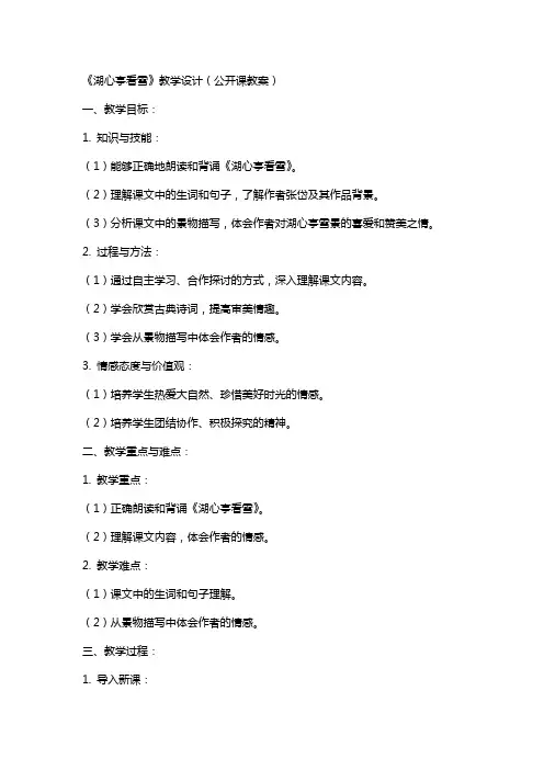 《湖心亭看雪》教学设计(公开课教案)