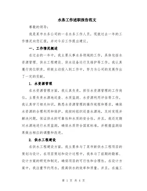 水务工作述职报告范文