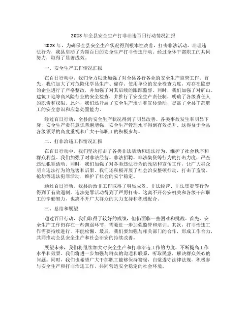 2023年全县安全生产打非治违百日行动情况汇报