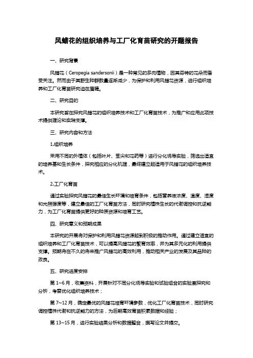 风蜡花的组织培养与工厂化育苗研究的开题报告