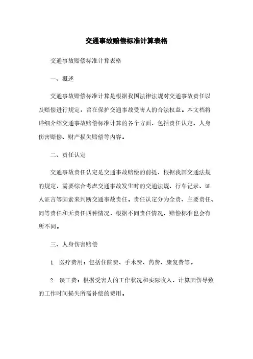 交通事故赔偿标准计算表格