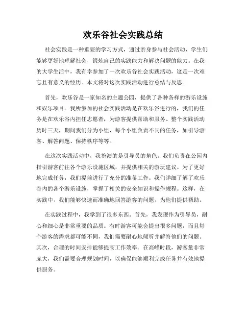 欢乐谷社会实践总结