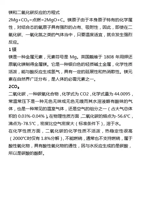 镁和二氧化碳反应的方程式