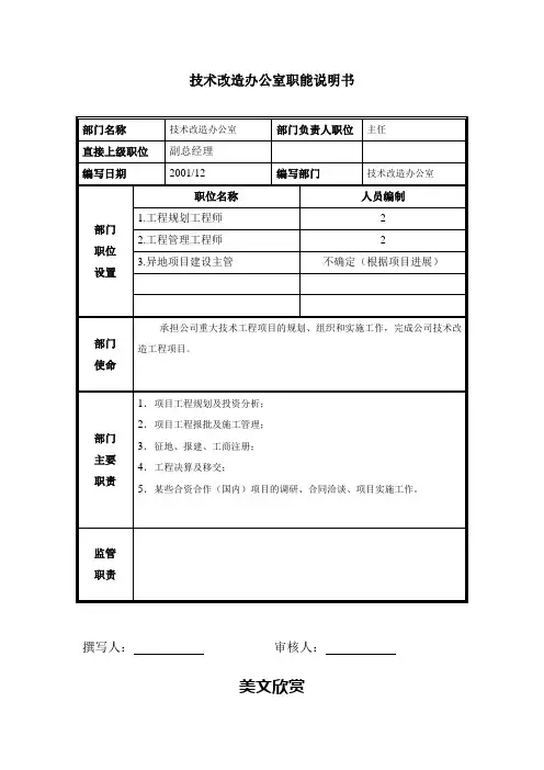 技术改造办公室职能说明书.doc