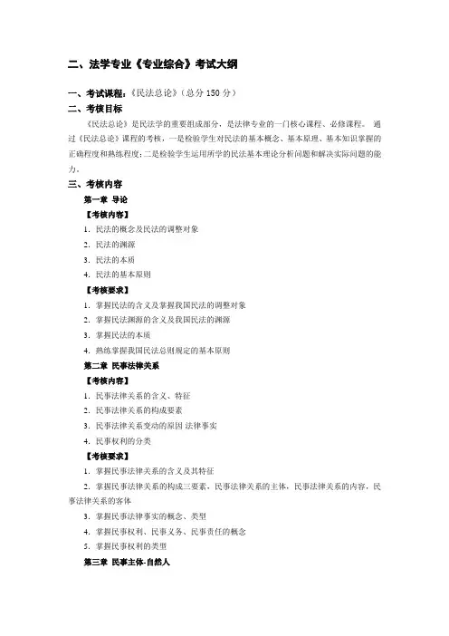 黄冈师范学院专升本-2 法学专业《专业综合》考试大纲