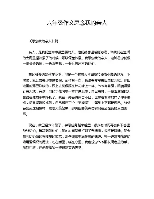 六年级作文思念我的亲人