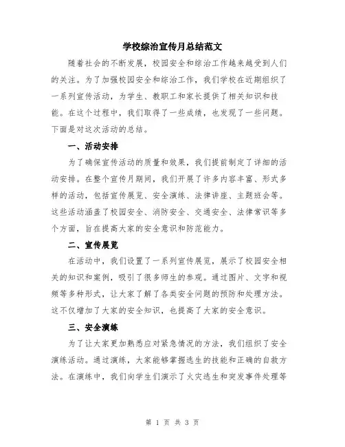 学校综治宣传月总结范文