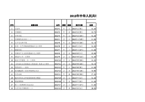 2012年中华人民共和国邮票发行明细表