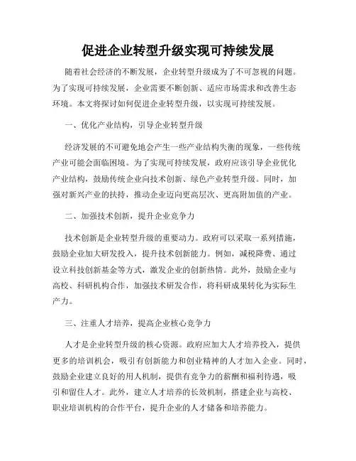 促进企业转型升级实现可持续发展