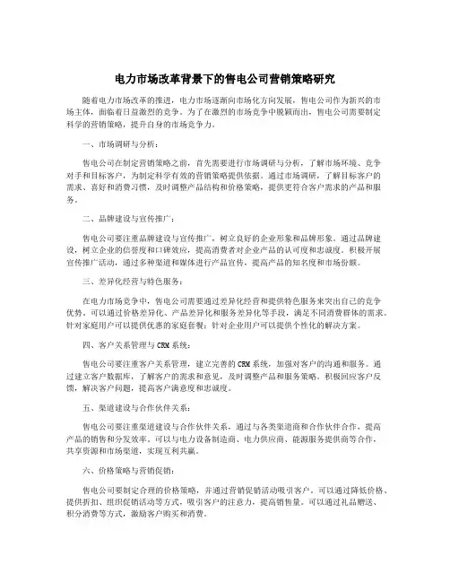 电力市场改革背景下的售电公司营销策略研究