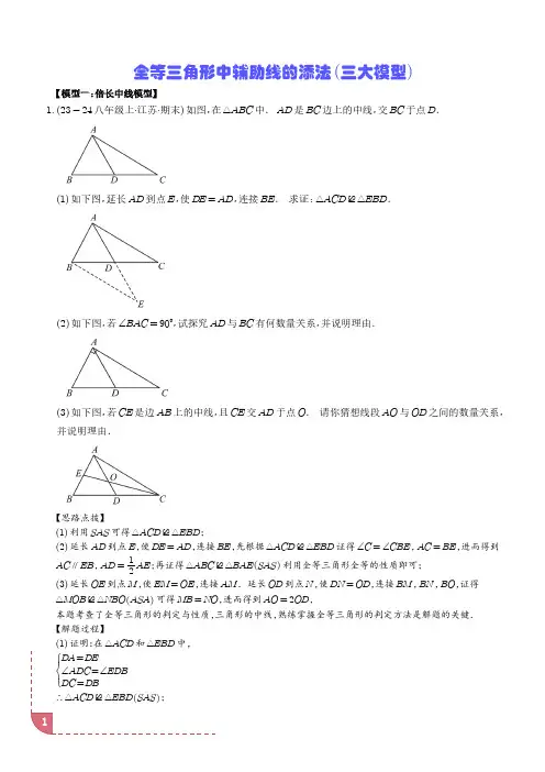 全等三角形中辅助线的添法(三大模型)(压轴题专项)(解析版)