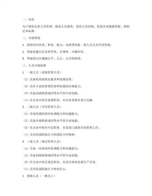 人员管理制度分级标准