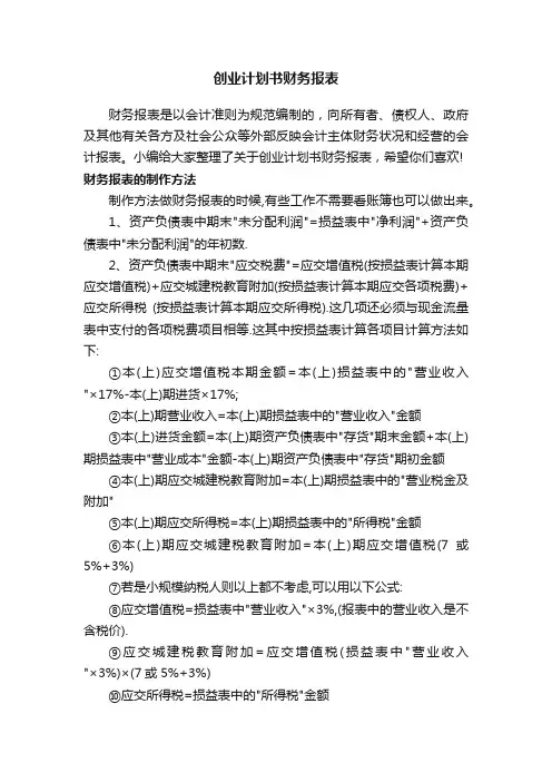 创业计划书财务报表
