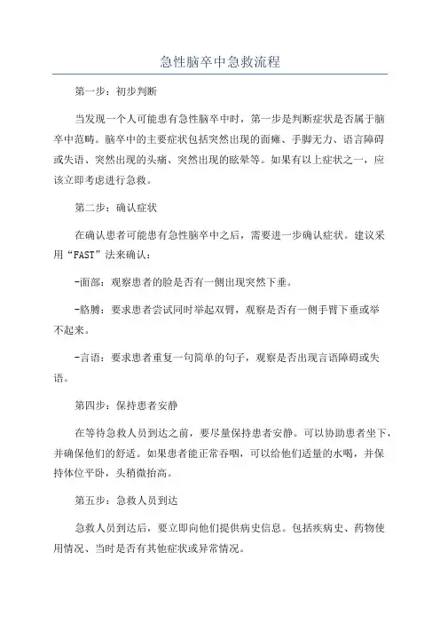 急性脑卒中急救流程