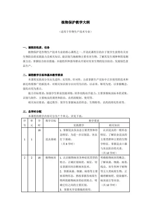 植物保护教学大纲
