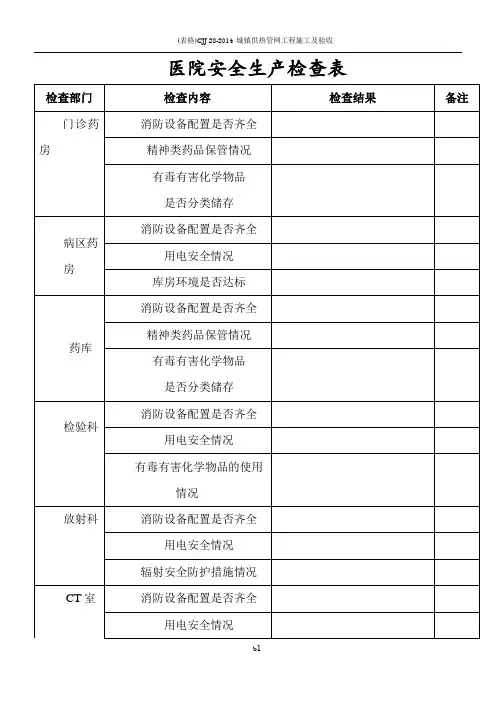 医院安全生产检查表70636