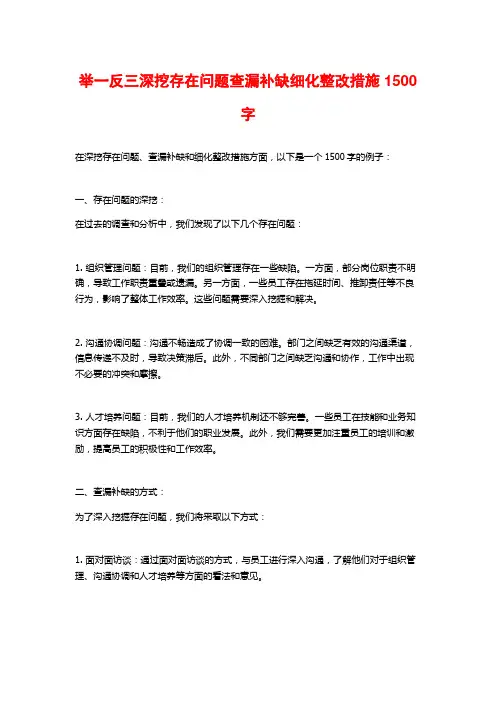 举一反三深挖存在问题查漏补缺细化整改措施1500字