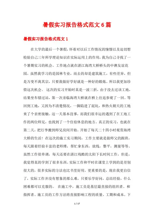 暑假实习报告格式范文6篇