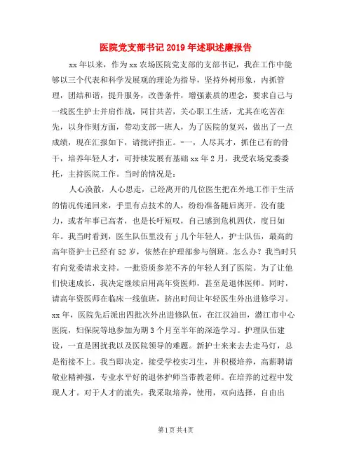 医院党支部书记2019年述职述廉报告
