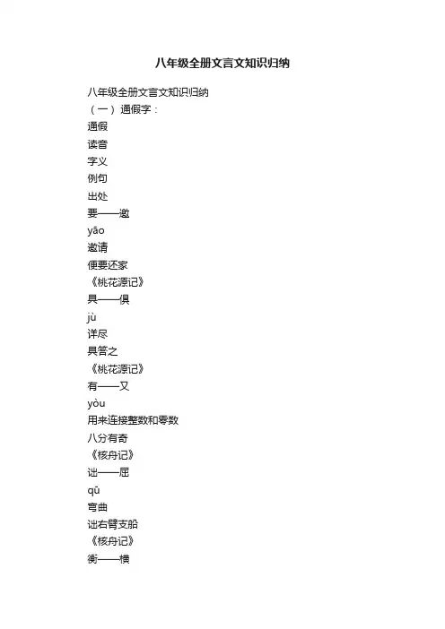 八年级全册文言文知识归纳