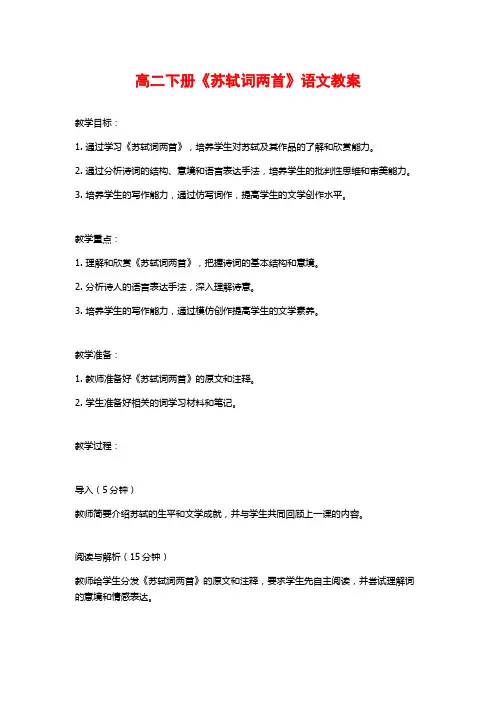 高二下册《苏轼词两首》语文教案 (2)