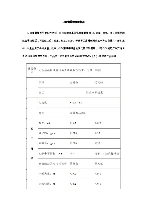 口服葡萄糖质量标准