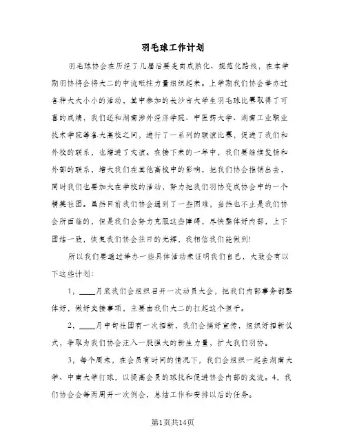 2024年羽毛球工作计划（7篇）