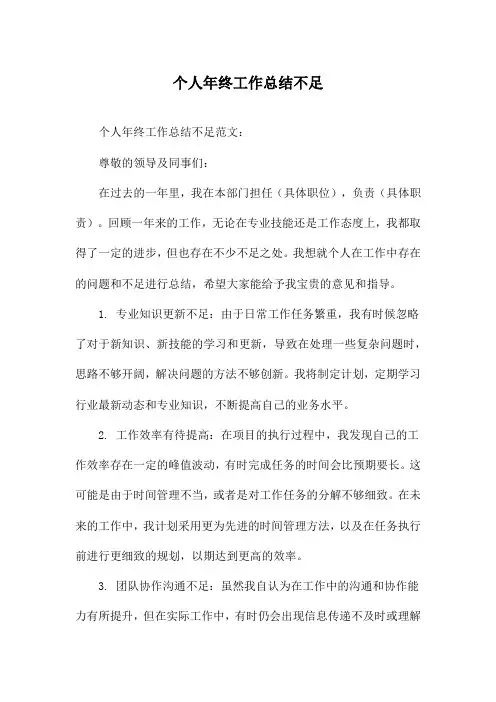 个人年终工作总结不足