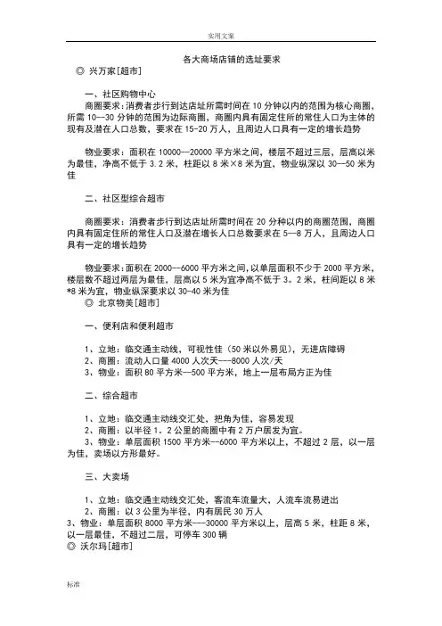 各大商场店铺地选址要求
