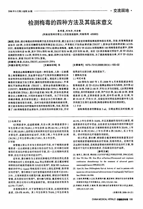 检测梅毒的四种方法及其临床意义