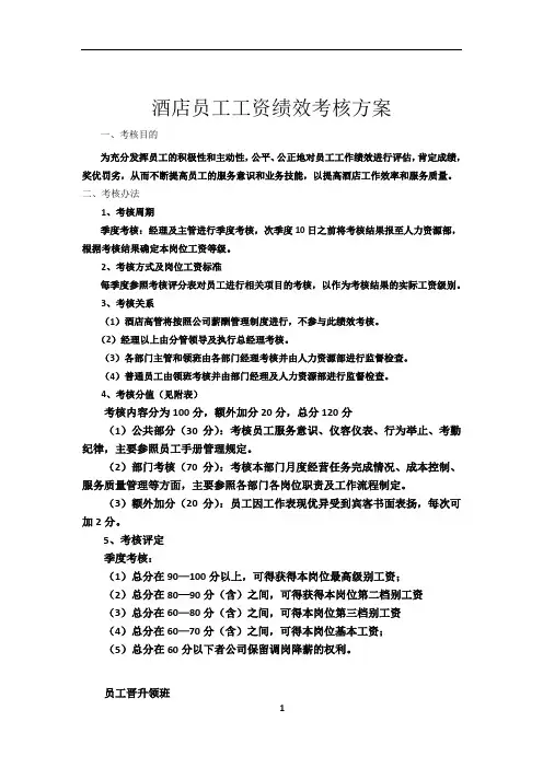 酒店员工绩效考核方案