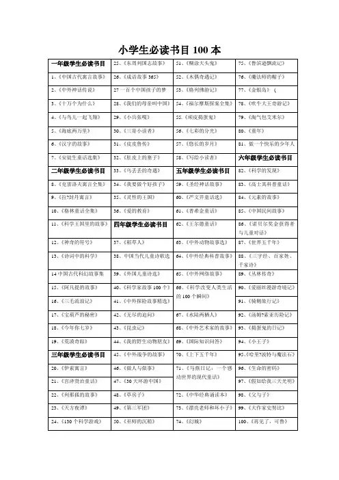 小学生必读书目100本 表格版