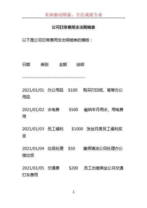 公司日常费用支出明细表