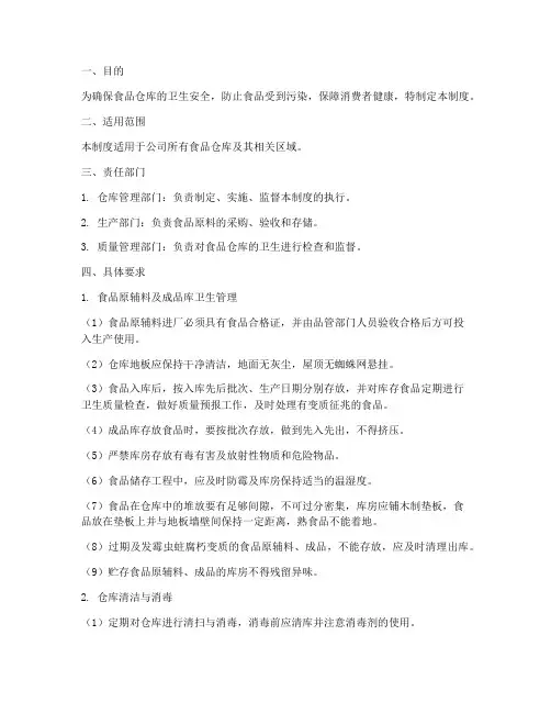 食品仓库卫生检查管理制度